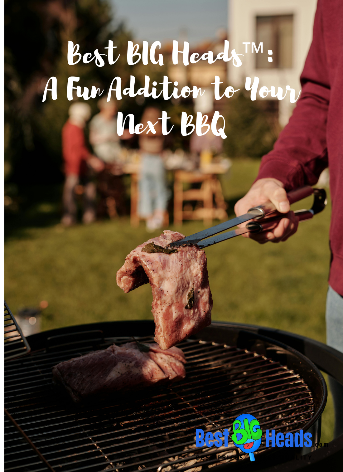 Close-up of sizzling, perfectly grilled meat on the barbecue for the entire family during a backyard gathering